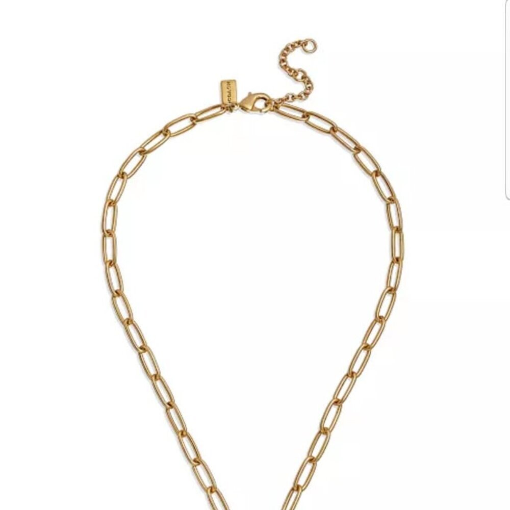 NWT Coach Mini Tabby Handbag Charm Brass Tone Pendant Paperclip Chain Necklace - Picture 3 of 7